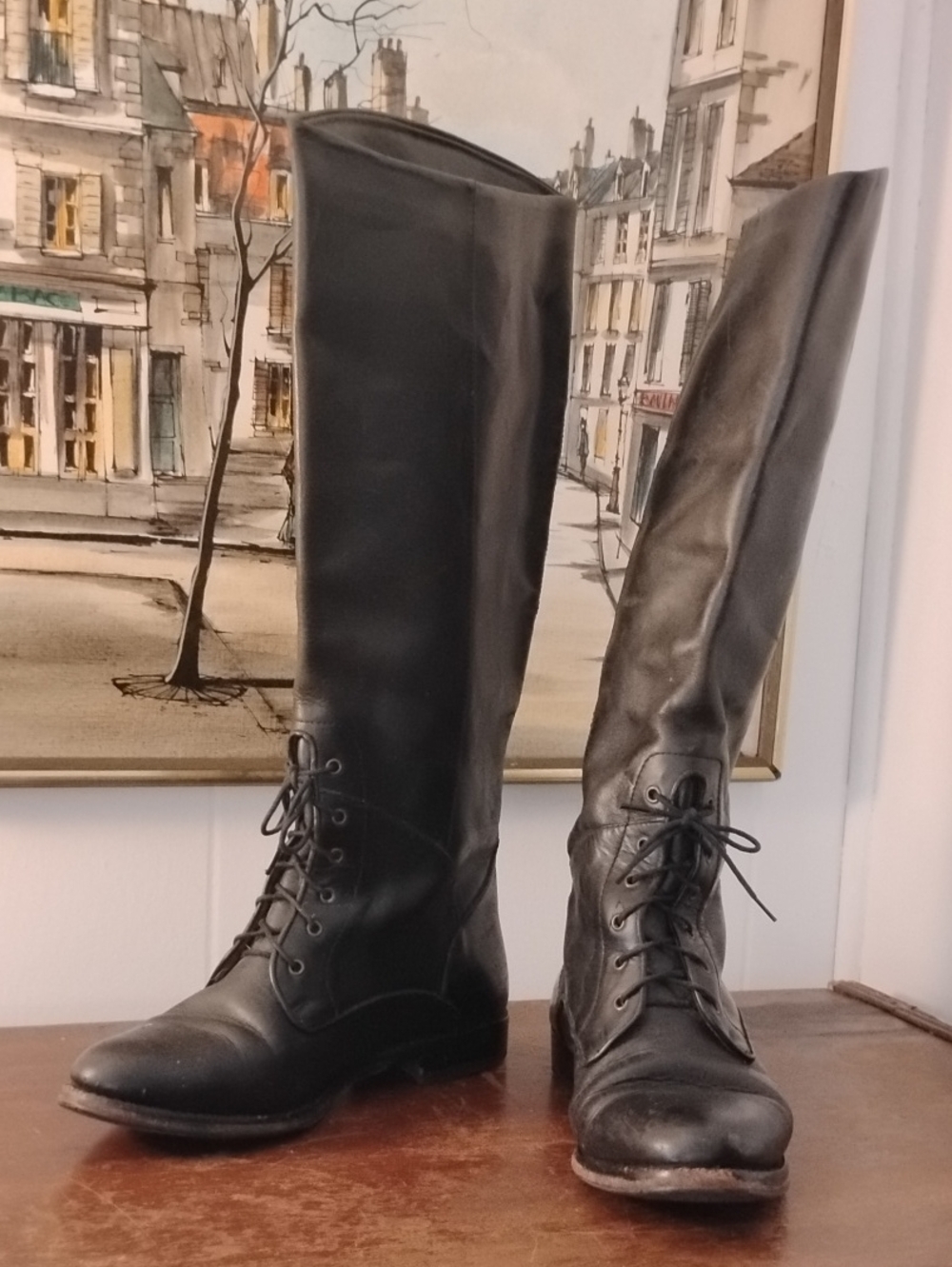Col Haan Classic Black Lace-Up Knee-High Women's Riding Boots